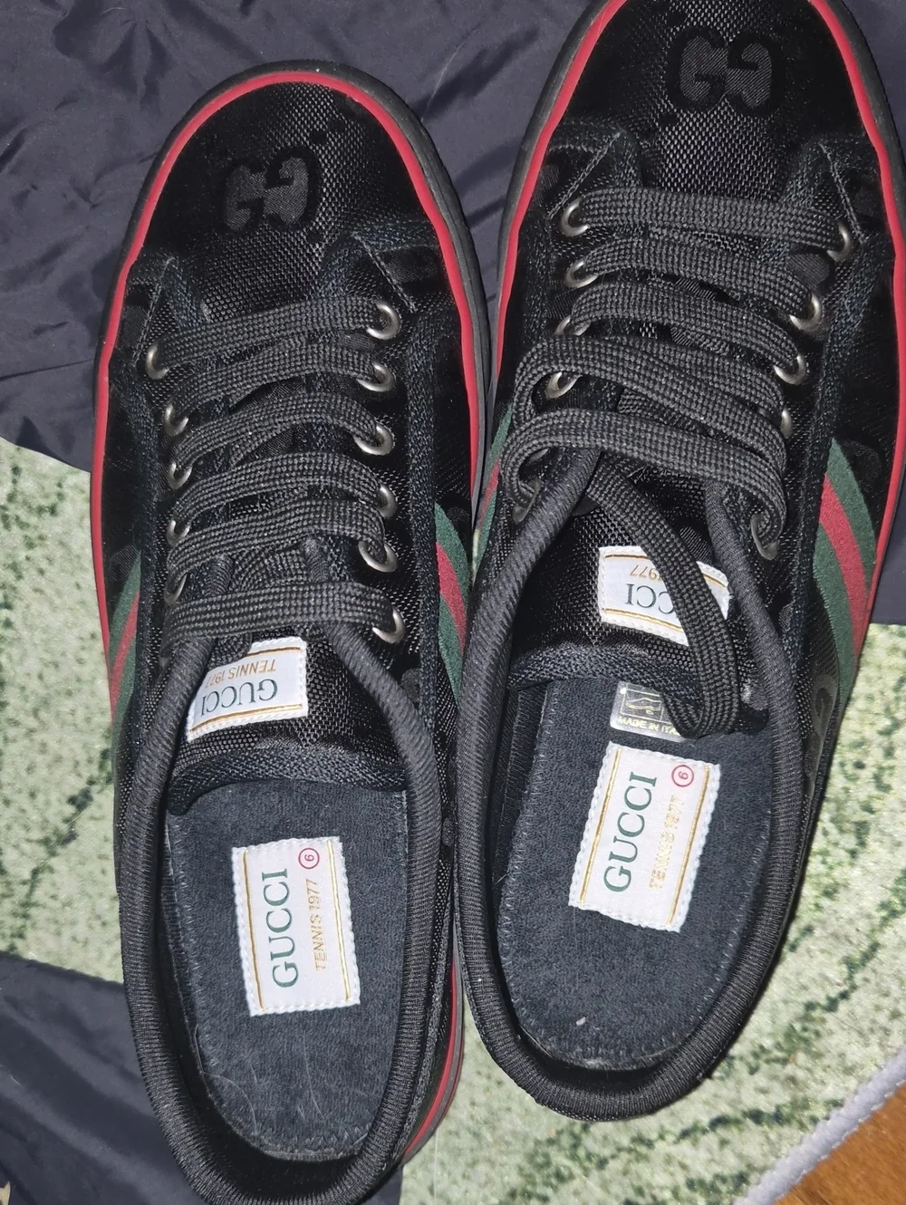 Unisex GUCCI Black Tennis Sneakers with Signature Web Stripe Women 39 Mens 7.5